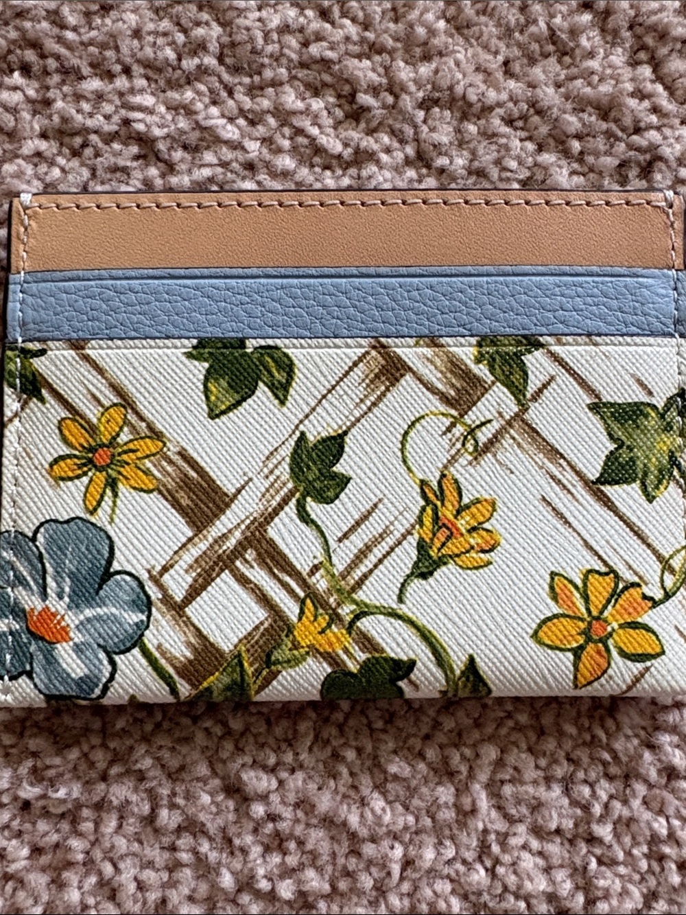 Tory Burch Robinson Yellow & Green Floral Bird Card Holder with Gold Logo - Picture 3 of 7